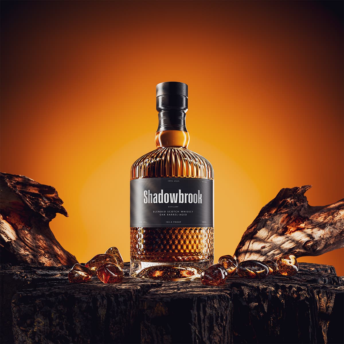 Shadowbrook Whiskey, finales Rendering mit Lichtsetzung und Atmosphäre